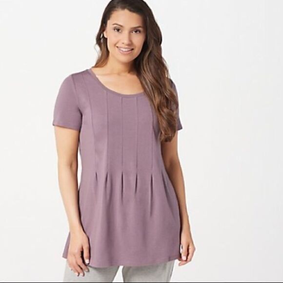 AnyBody Cozy Knit Seamed Scoop Neck Tee Faded Plum - Picture 1 of 10